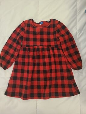 Old Navy Red and Black Buffalo Plaid Long-Sleeve Knit Dress - Kids